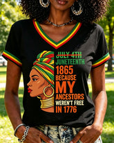 Juneteenth Black Women Freedom Since1865 V-neck Short Sleeve Tshirt