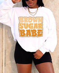 Creative Contrasting Letter Printed Round Neck Ladies Sweatshirt