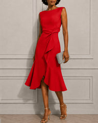 Round Neck Waist Knot Ruffle Hem Formal Dress