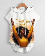 Thank You God Magic Low Hem Drawstring Hooded Tee