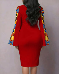 African Totem Print Patchwork Flared Sleeves Mini Dresses