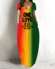 V-neck Color One Love Pocket Short Sleeved Maxi Dress
