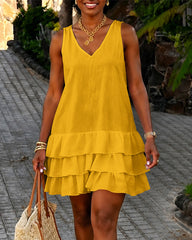V-Neck Sleeveless Lace Spliced Mini Dress