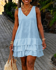 V-Neck Sleeveless Lace Spliced Mini Dress