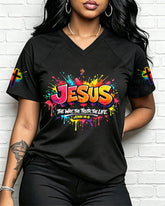 100% Cotton Graffiti Jesus The Way The Truth The Life V Neck Short Sleeve Tshirt