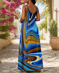 Sling Wavy Stripe Art Print Pocket Maxi Dress