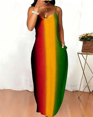 Contrasting Classic Reggae Gradient Pocket Maxi Dress