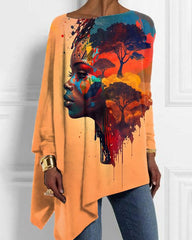 African Forest Women Oil Painting Irregular Top