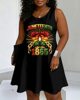 Juneteenth 1865 Glitter Design Round Neck Sleeveless Mini Casual Dress