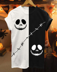 Halloween Devilish Color Contrast Crew Neck Short Sleeve Tshirt