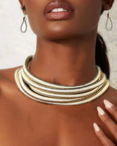 Layered Braided Choker Necklace Earring Set