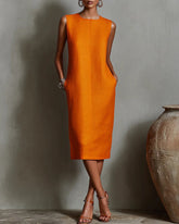 Silk Casual Solid Tailored Sleeveless Midi Dress