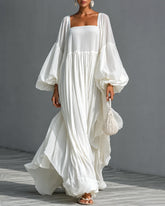 Square Neck Balloon Sleeve Chiffon Maxi Dress