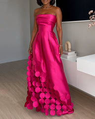 Party Dress In Rose Cut Out Strapless A-line Semi Formal Long Dress