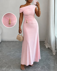 Elegant Sophisticated Metal Buckle Maxi Dress