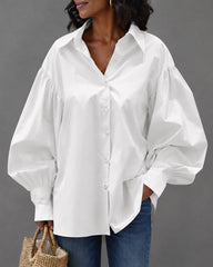 Lantern Sleeve Button-down Loose-fitting Stylish Shirt Blouse