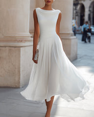 Draped Neck Sleeveless Pleated Maxi Dress