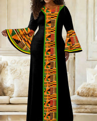 Women's African Geometric Print Elegant Bell-Sleeve Slim-Fit Dress