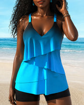 Ombre Ruffle Trim Two-Piece Bikini
