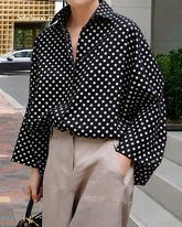 Urban Classic Polka Dot Print Loose Long Sleeves Lapel Blouses&Shirts Tops