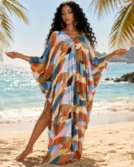 Hawaiian Color-blocked Stripes Cover-Up Dress