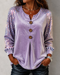 Velvet Sequin Raglan Long Sleeve Blouse