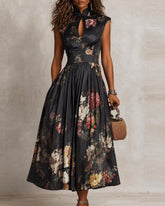 High-neck Button-down Elegant Floral Maxi Dress