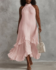 Women's Elegant Sleeveless Ruffles Maxi Dress