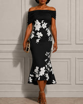 Elegant Off-Shoulder Floral Midi Dress
