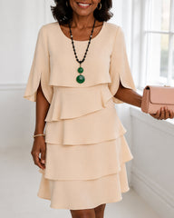 Round Neck Elegant Layered Ruffle Dress