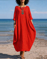 Women's Cotton Linen Maxi Dress Shift Dress