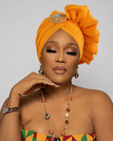 Crystal Flower Button Lace Trim Turban Head Wrap