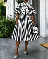 Urban Stripe & Polka Dot Regular Fit Midi Dress