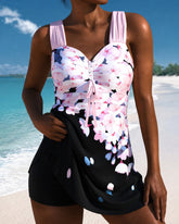 Drawstring Floral Print Pink Tankini Set