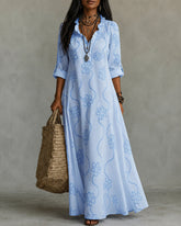 Fashionable Lace Cotton Linen Floral Print Dress