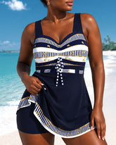 Navy Ship Sight Stamp High Waist Two Piece Swim Set