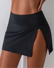 Split Hem Skort, Fake Two-Piece Swim Bottom