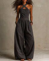 Women's Pinstriped Boho Halter Neck Jumpsuit