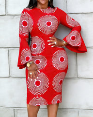 Classic Ankara Polka Dot Print Flared Sleeves Mini Dresses
