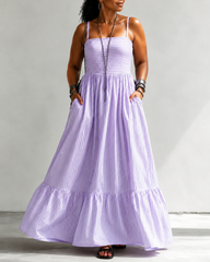 Casual Striped Print High-waisted Pocket Maxi Dress
