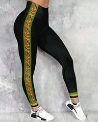 African Geometric Print High-waisted Fitted Stretchy Leggings