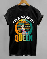 Aquarius Afro Girl Queen Traits Astrological Zodiac Sign Print Cotton Short Sleeve T-Shirt