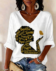 Black Girl Magic V-neck Half Sleeved Loose Top