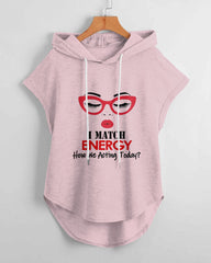 I Match Energy High Low Hem Drawstring Hooded Tee
