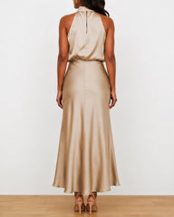Women's Satin Halter Design Midi Dress