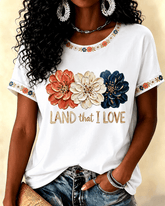 250th America Floral Flag Crew Neck Short Sleeve Tshirt