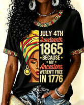 Juneteenth Afro Woman Print Crew Neck Short Sleeve Tshirt