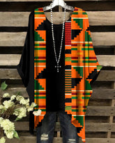 Orange Ankara Splicing Print Round Neck Irregular Shirt