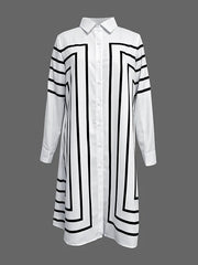 Half Sleeves Loose Buttoned Striped Lapel Midi Dresses Shirt Dress
