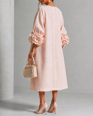 Light Pink Linen Midi Dress with 3D Floral Details